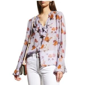 PAIGE Floral Silk Blouse - Lavender and Orange